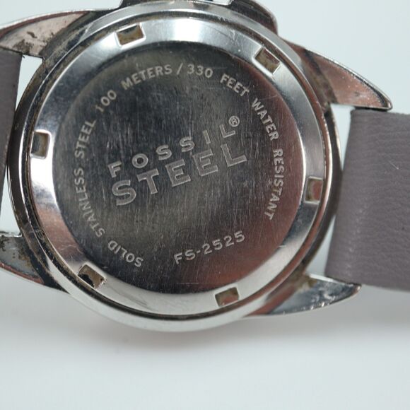 Fossil Steel Watch 32mm Silver Tone Date Dial 100m Gray Vegan Leather FS-2525 - Picture 11 of 15